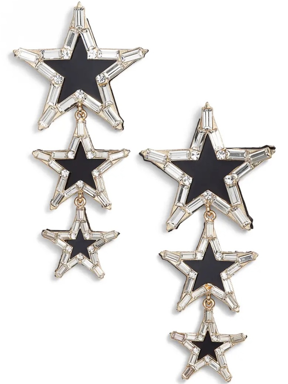 Nordstrom Black and Gold Triple Star Drop Earring | NWOT